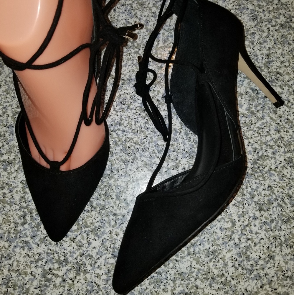 ALDO Pointy suede Black Lace Ankle up Heels size9
